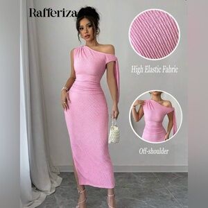 Pink Asymmetrical One Shoulder Dress